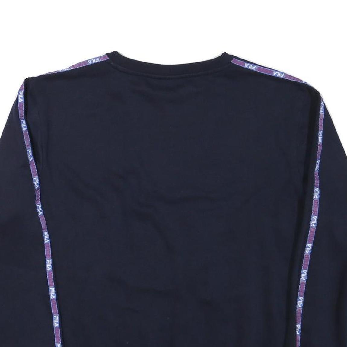 FILA Mens Navy Blue Sweatshirt M Crew Neck Cotton Blend Pullover Logo Tape