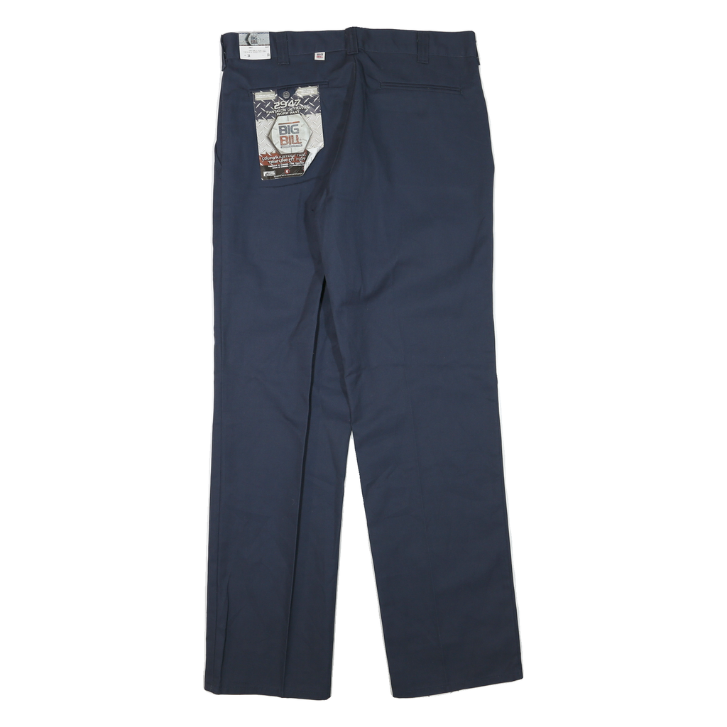 BIG BILL Mens Polyester Blend Navy Regular Straight Trousers W34 L32 Workwear