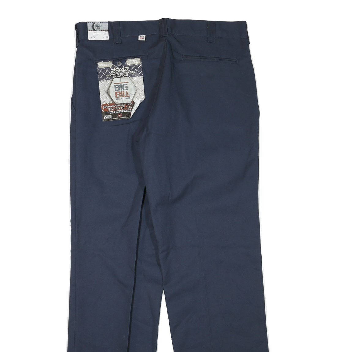 BIG BILL Mens Polyester Blend Navy Regular Straight Trousers W34 L32 Workwear