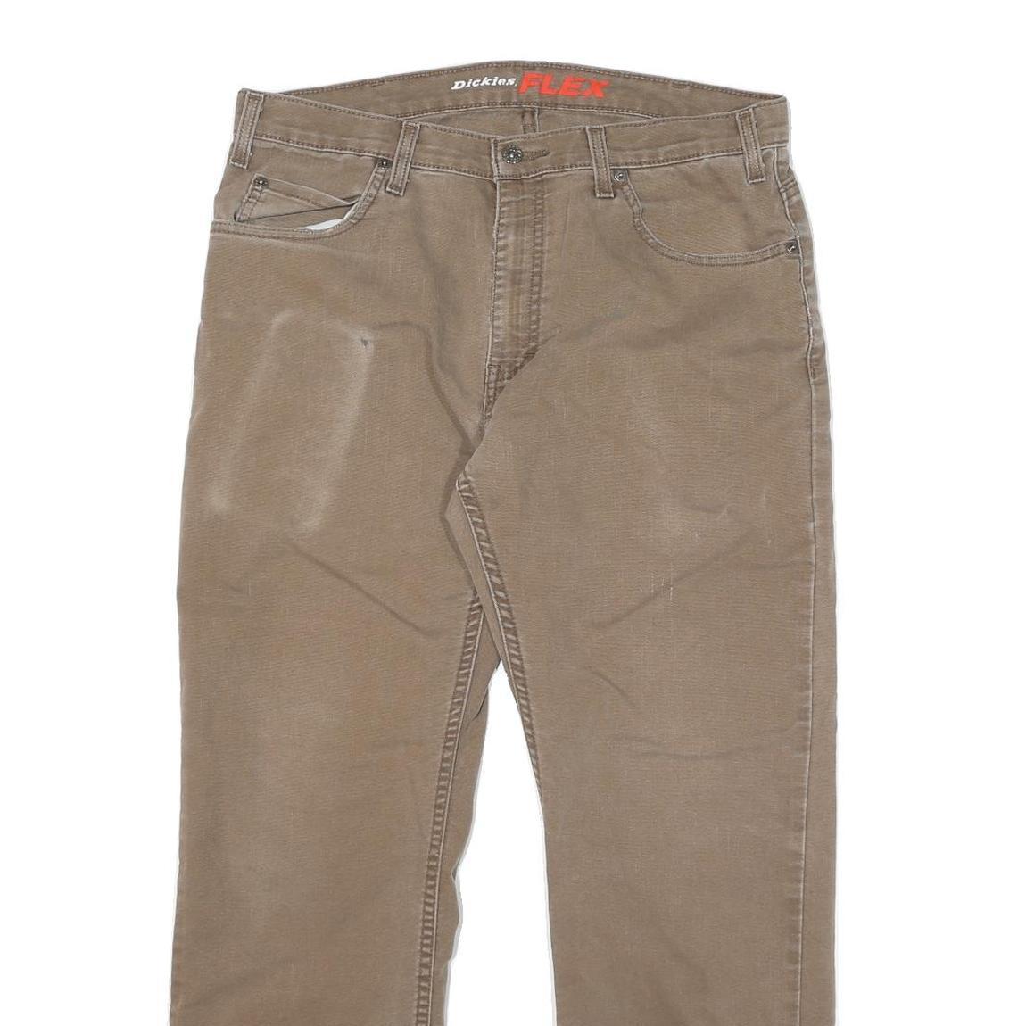 DICKIES Mens Cotton Blend Beige Regular Fit Straight Leg Trousers W34 L27 Casual