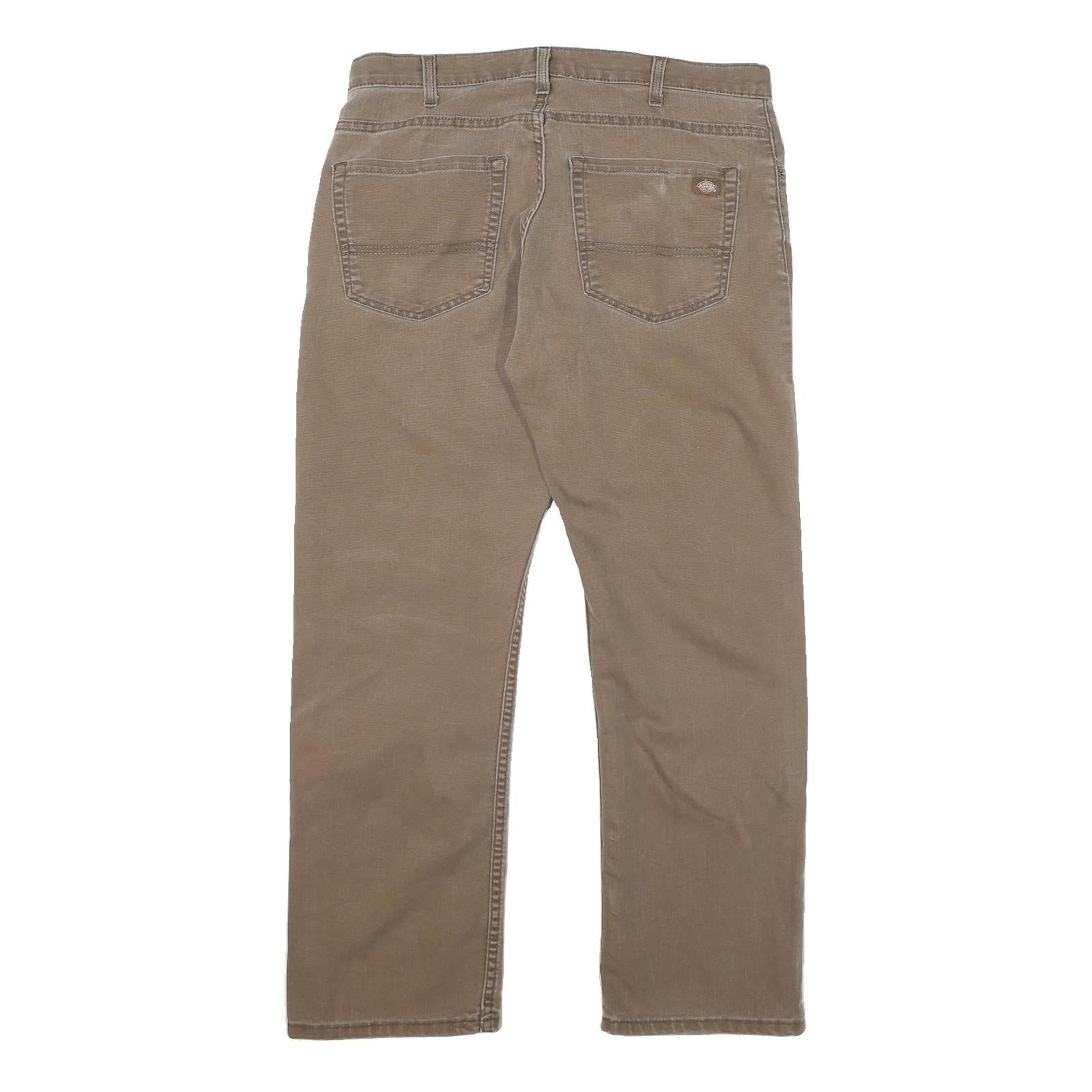 DICKIES Mens Cotton Blend Beige Regular Fit Straight Leg Trousers W34 L27 Casual