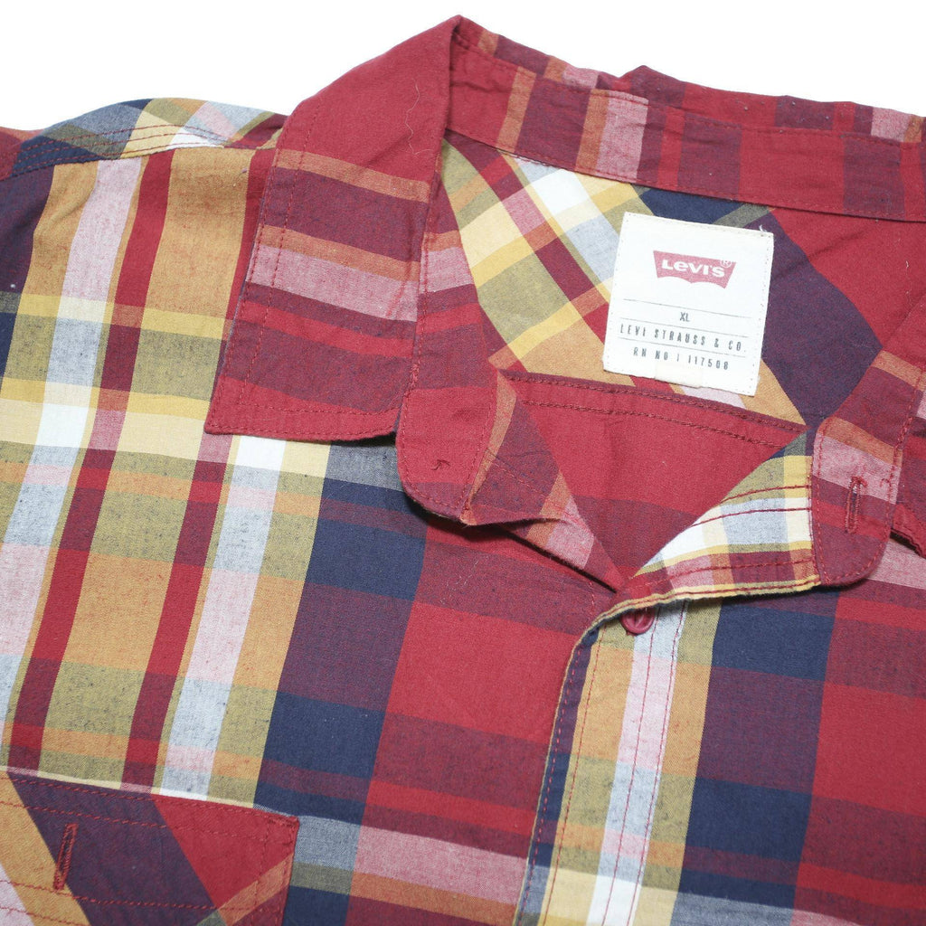 LEVI'S Mens Red Yellow Plaid Shirt XL Cotton Blend Casual Long Sleeve Button