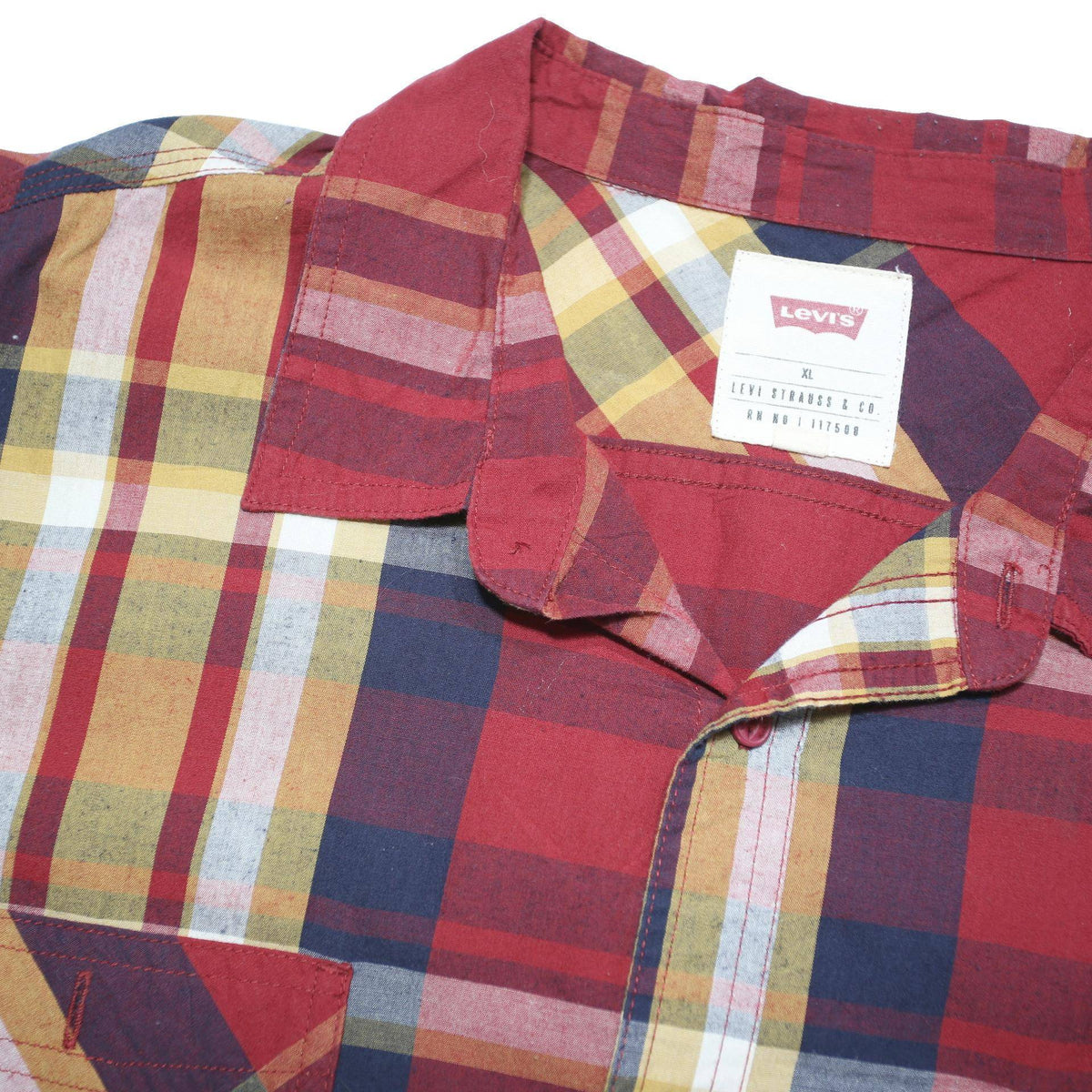 LEVI'S Mens Red Yellow Plaid Shirt XL Cotton Blend Casual Long Sleeve Button