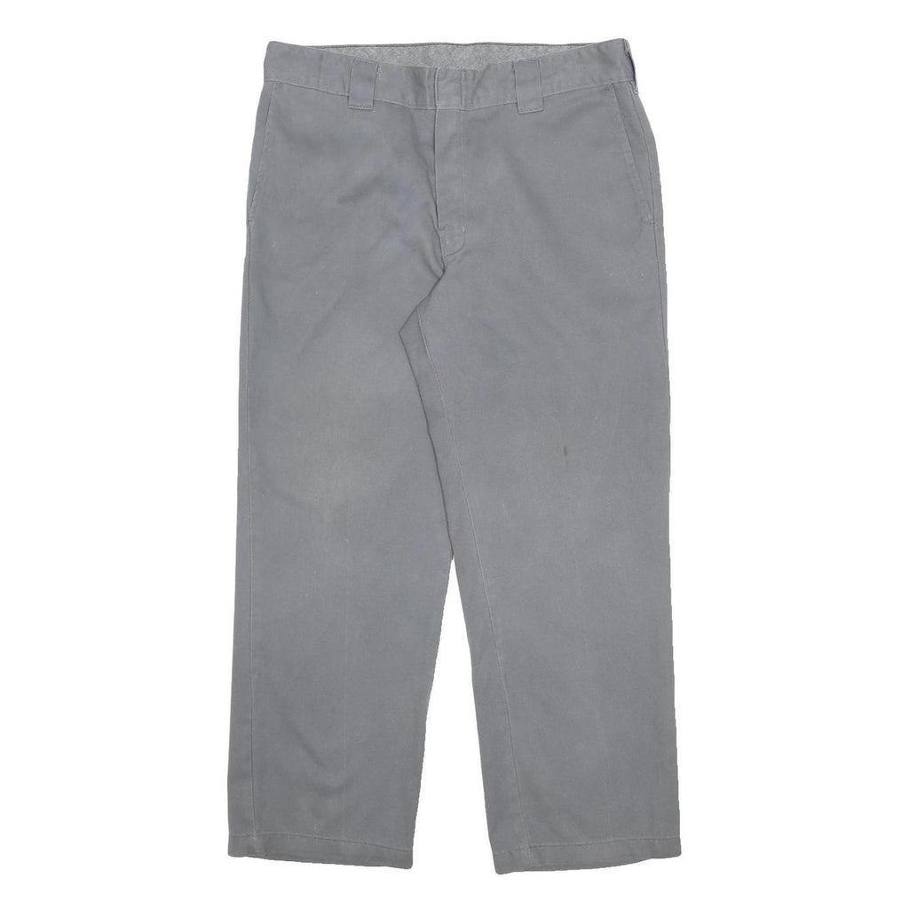 DICKIES Mens Regular Fit Grey Cotton Blend Zip Trousers W34 L28 Casual Workwear