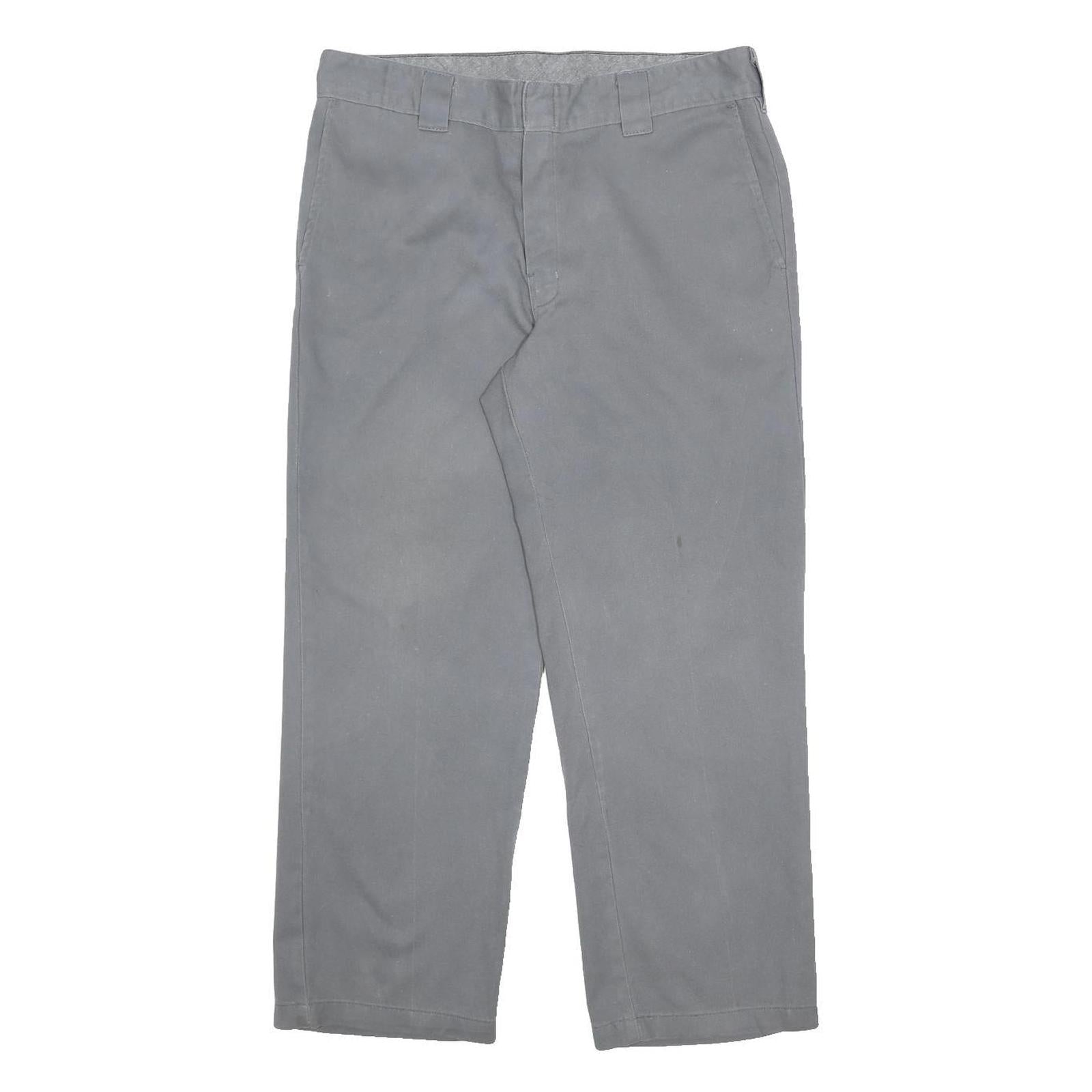DICKIES Mens Regular Fit Grey Cotton Blend Zip Trousers W34 L28 Casual Workwear