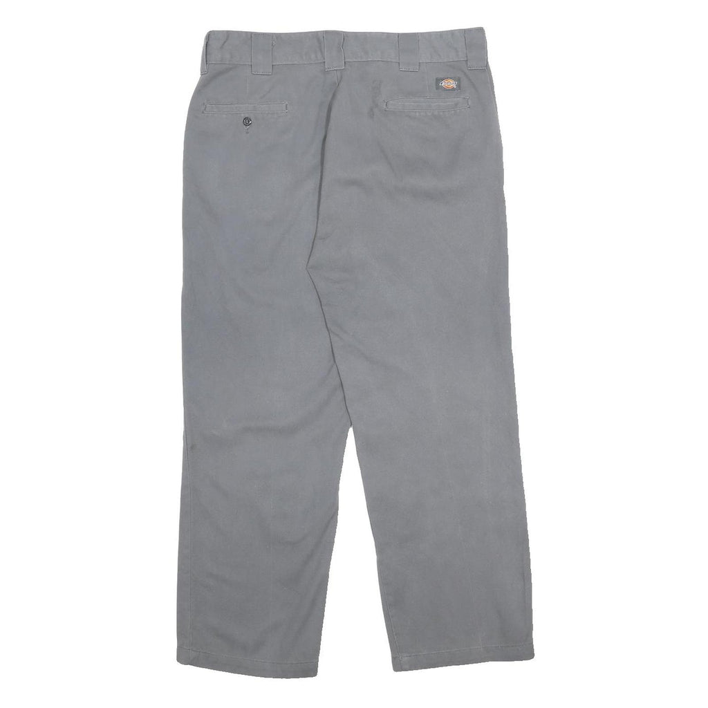 DICKIES Mens Regular Fit Grey Cotton Blend Zip Trousers W34 L28 Casual Workwear