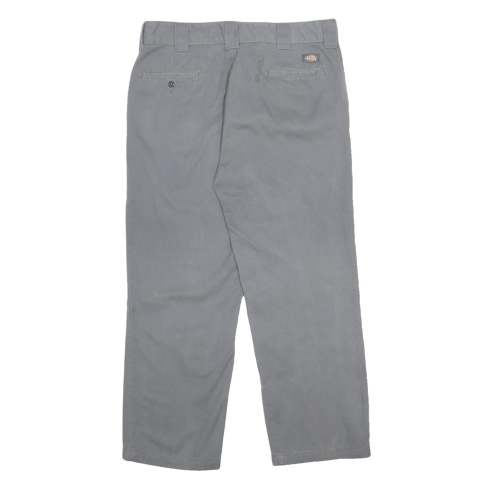 DICKIES Mens Regular Fit Grey Cotton Blend Zip Trousers W34 L28 Casual Workwear