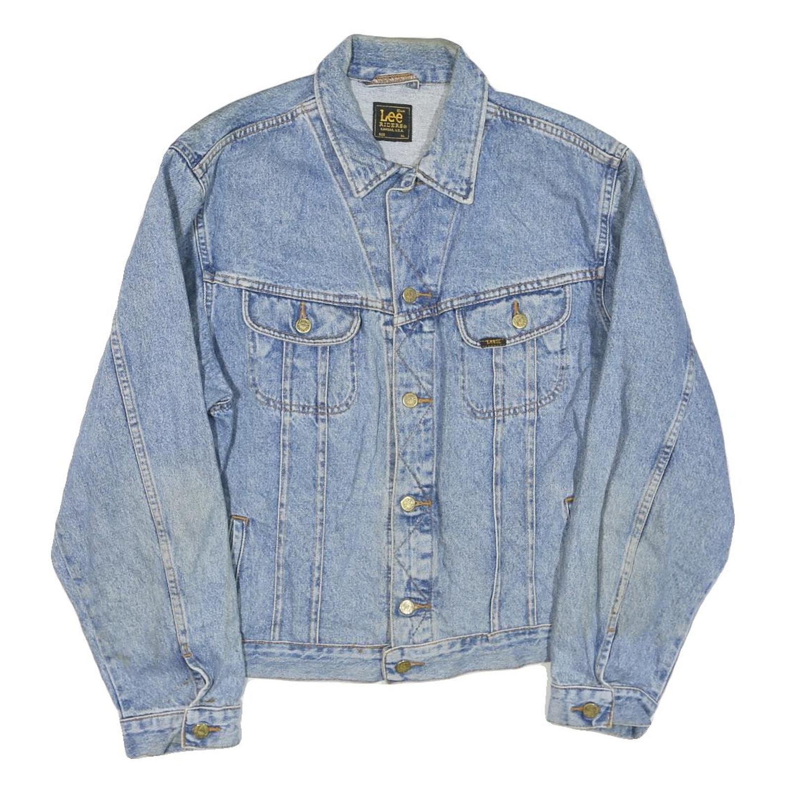 LEE Mens Blue Denim Classic Jacket XL Cotton Blend Button Closure Casual Retro