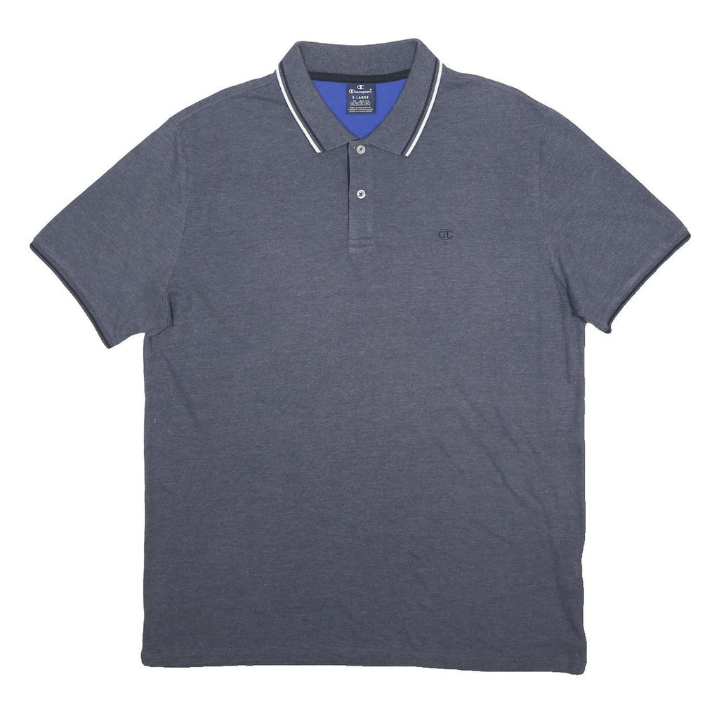 CHAMPION Mens Blue Short Sleeve Plain Polo Shirt XL Cotton Blend Casual