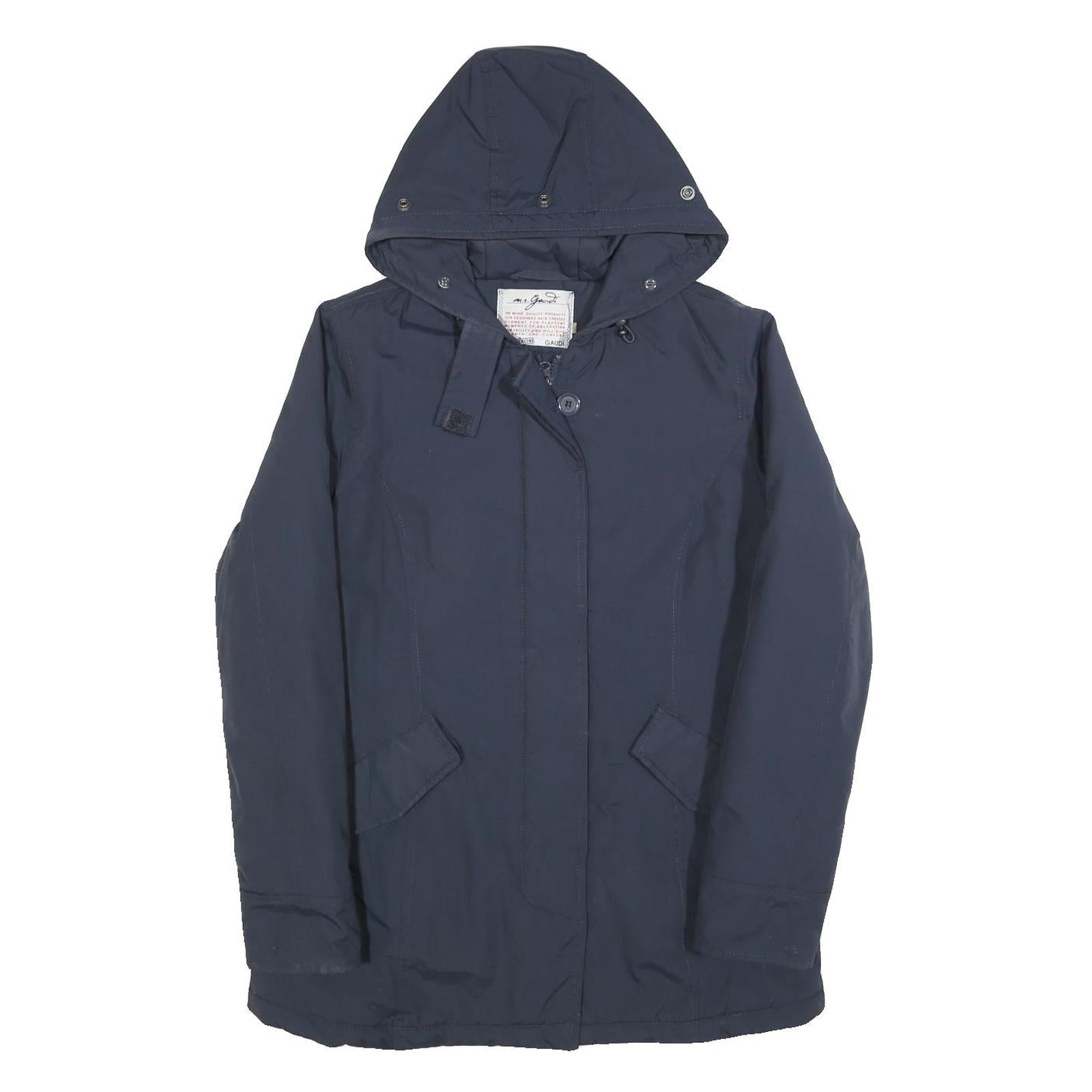 GAUDI Womens Navy Blue Jacket S Polyester Blend Plain Hooded Zip Casual Outdoor