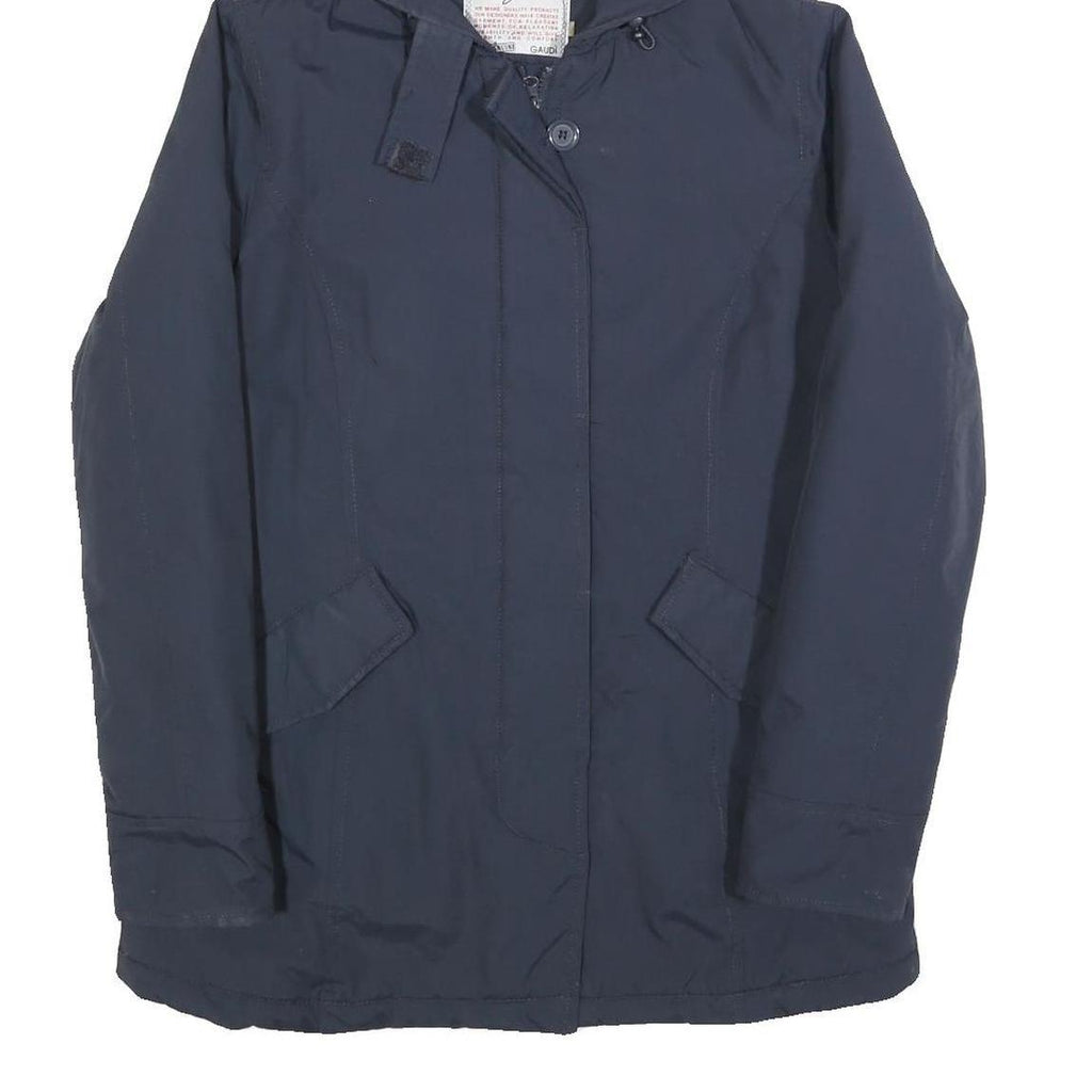 GAUDI Womens Navy Blue Jacket S Polyester Blend Plain Hooded Zip Casual Outdoor