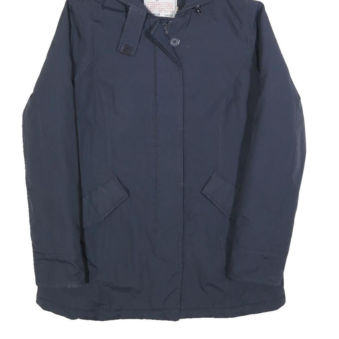 GAUDI Womens Navy Blue Jacket S Polyester Blend Plain Hooded Zip Casual Outdoor