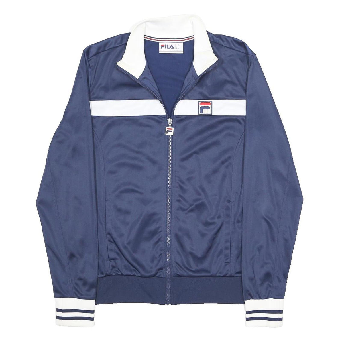 FILA Mens Navy & White Zip Front Track Jacket S Polyester Athletic Sportswear