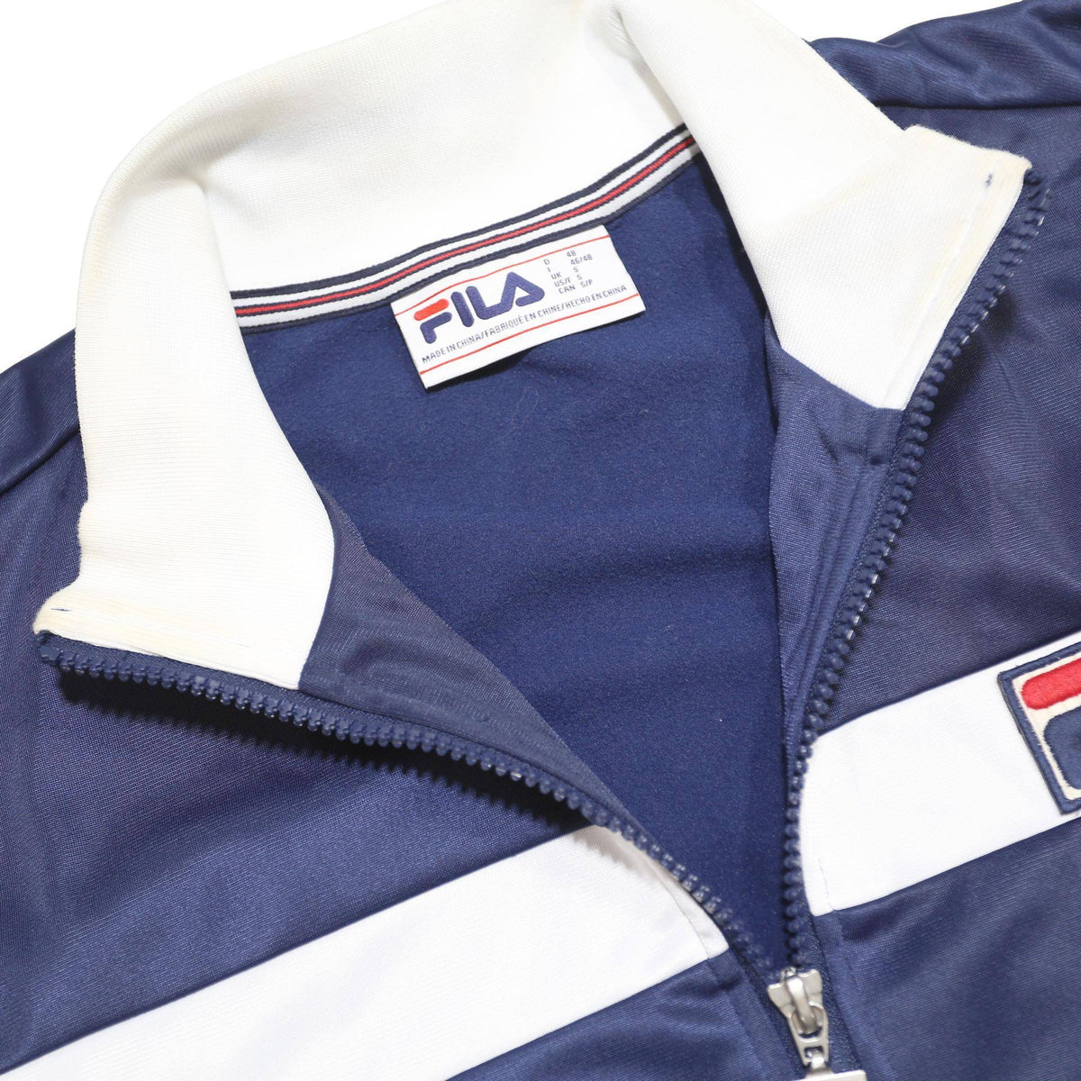 FILA Mens Navy & White Zip Front Track Jacket S Polyester Athletic Sportswear