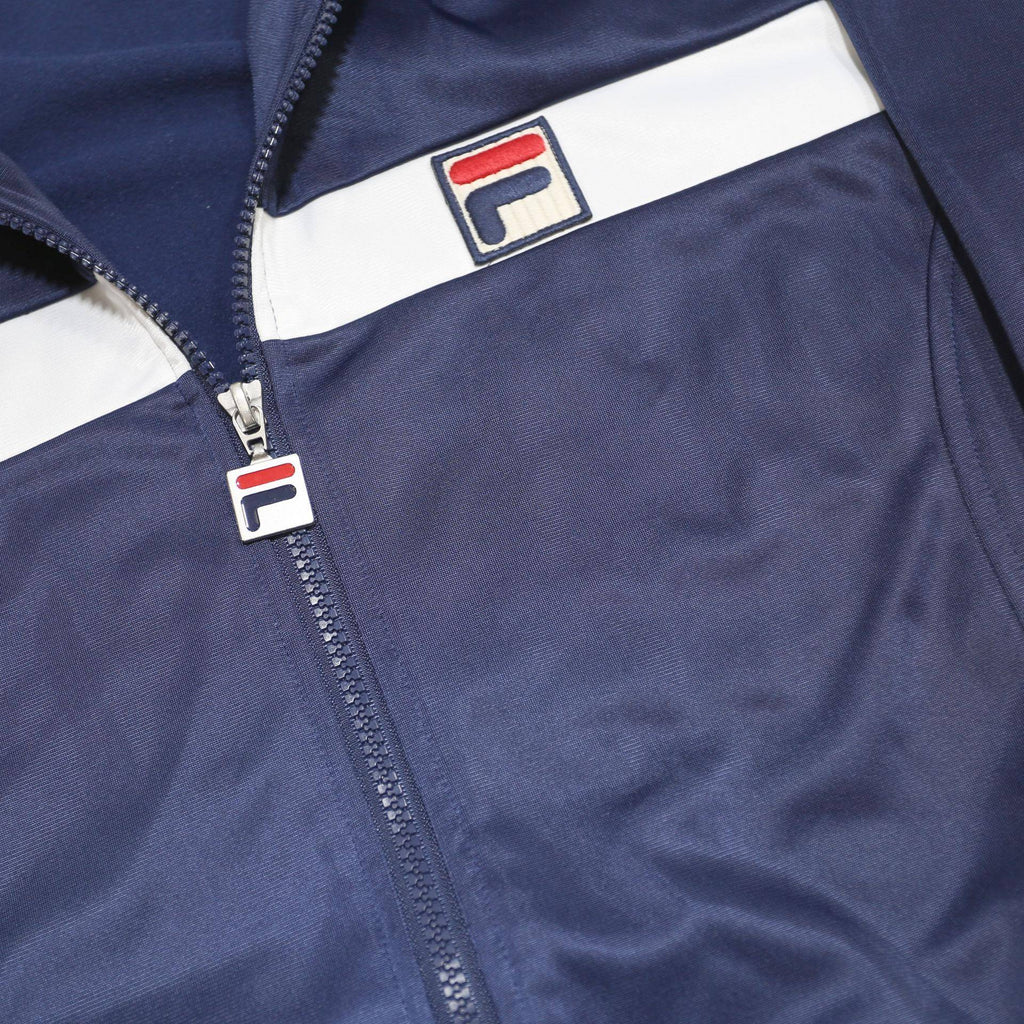 FILA Mens Navy & White Zip Front Track Jacket S Polyester Athletic Sportswear