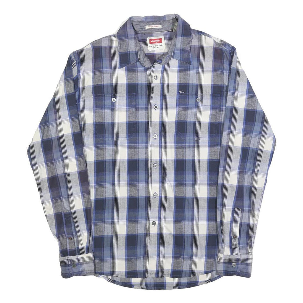 WRANGLER Mens Blue & Grey Check Shirt M Long Sleeve Cotton Blend Casual