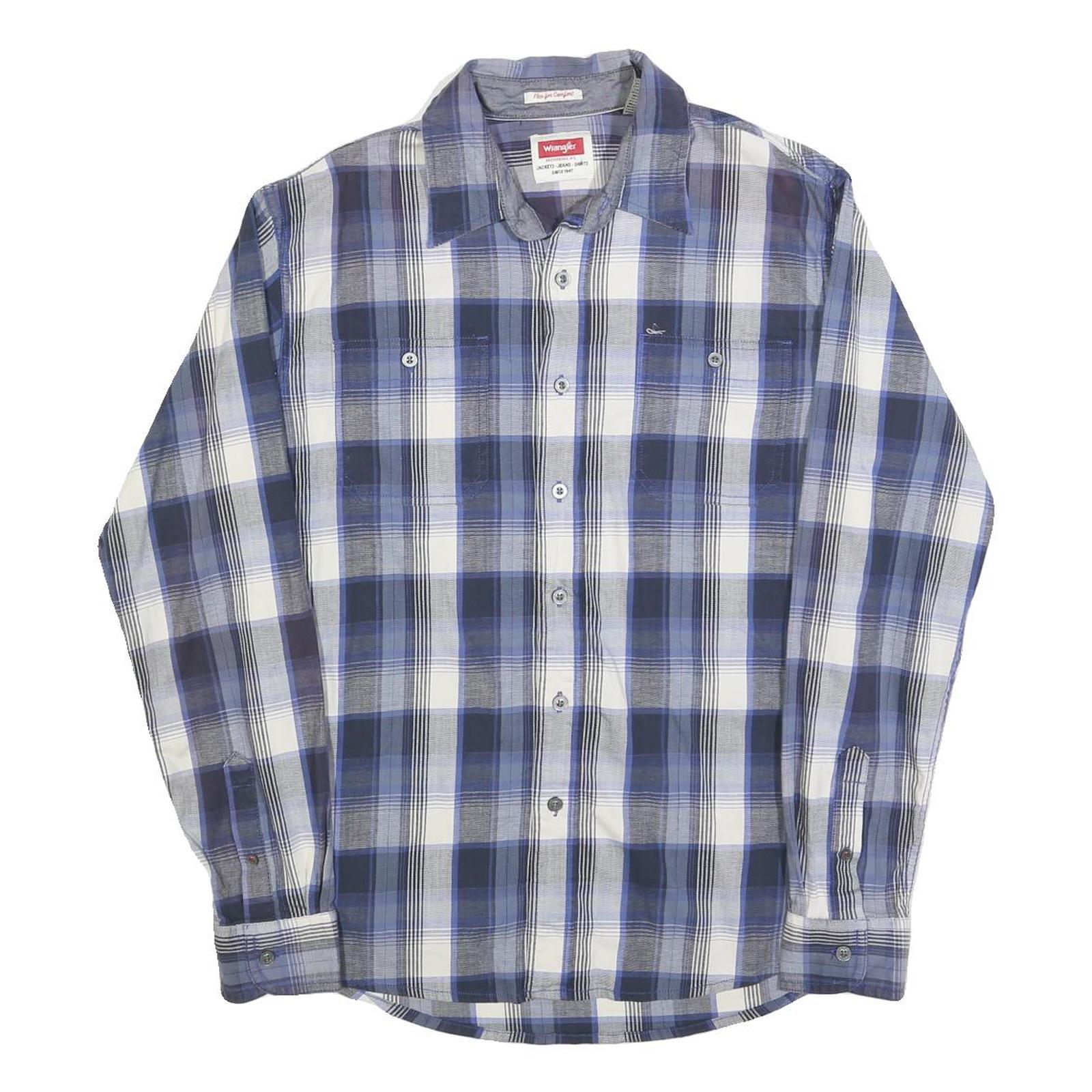 WRANGLER Mens Blue & Grey Check Shirt M Long Sleeve Cotton Blend Casual