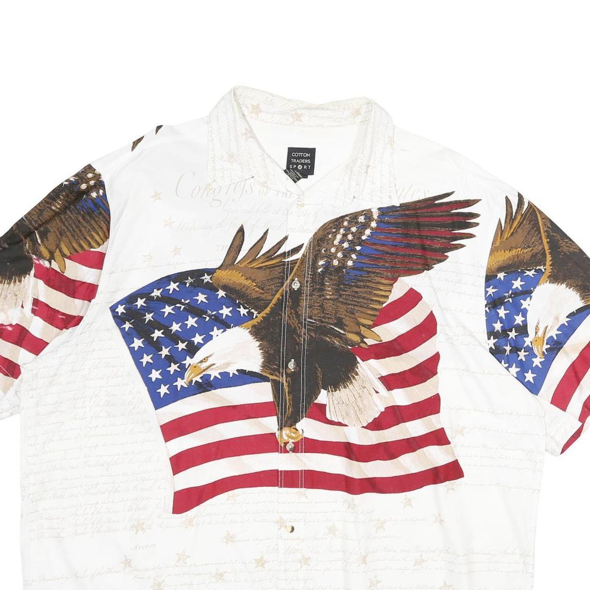 COTTON TRADERS SPORT Mens White Shirt 2XL Eagle Print Button Closure Casual