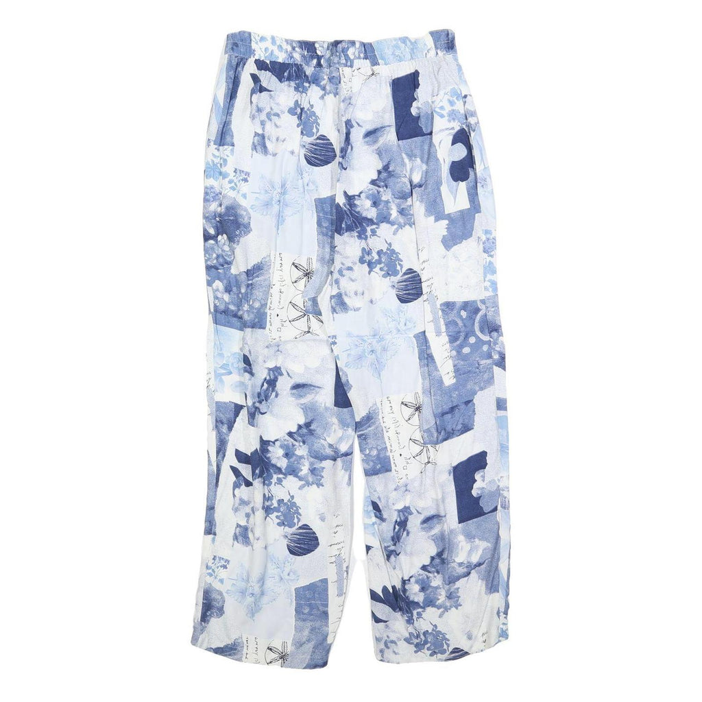 Womens Blue White Viscose Floral Print Regular Fit Trousers W28 L26 Zip Closure