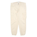 PULL & BEAR Womens Cotton Blend Beige Slim Cargo Trousers W32 L28 Utility Casual