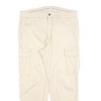 PULL & BEAR Womens Cotton Blend Beige Slim Cargo Trousers W32 L28 Utility Casual