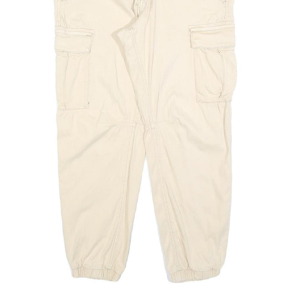 PULL & BEAR Womens Cotton Blend Beige Slim Cargo Trousers W32 L28 Utility Casual