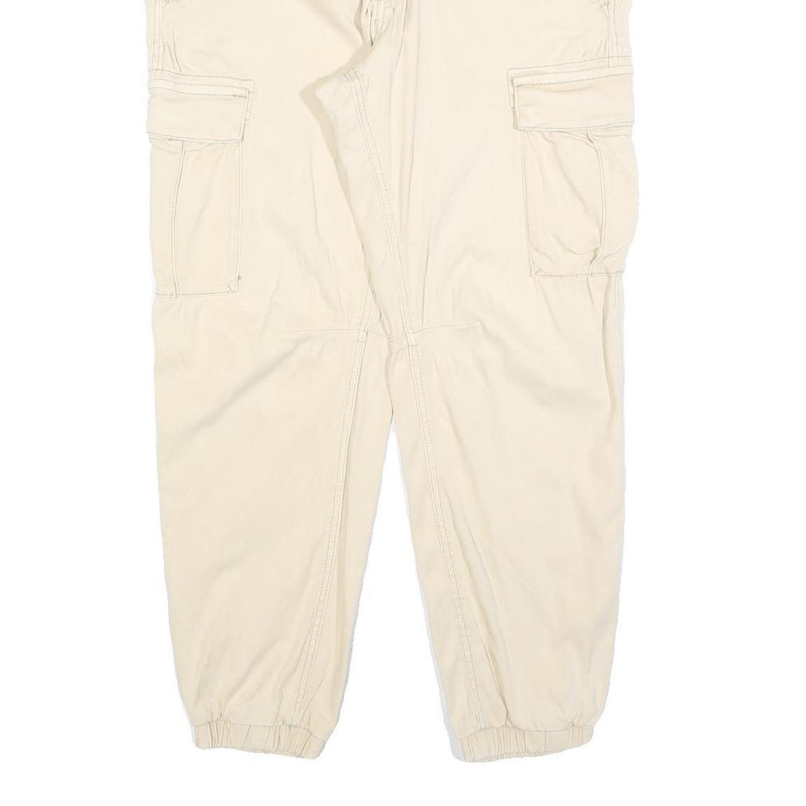 PULL & BEAR Womens Cotton Blend Beige Slim Cargo Trousers W32 L28 Utility Casual
