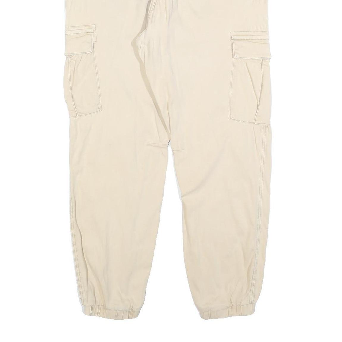 PULL & BEAR Womens Cotton Blend Beige Slim Cargo Trousers W32 L28 Utility Casual