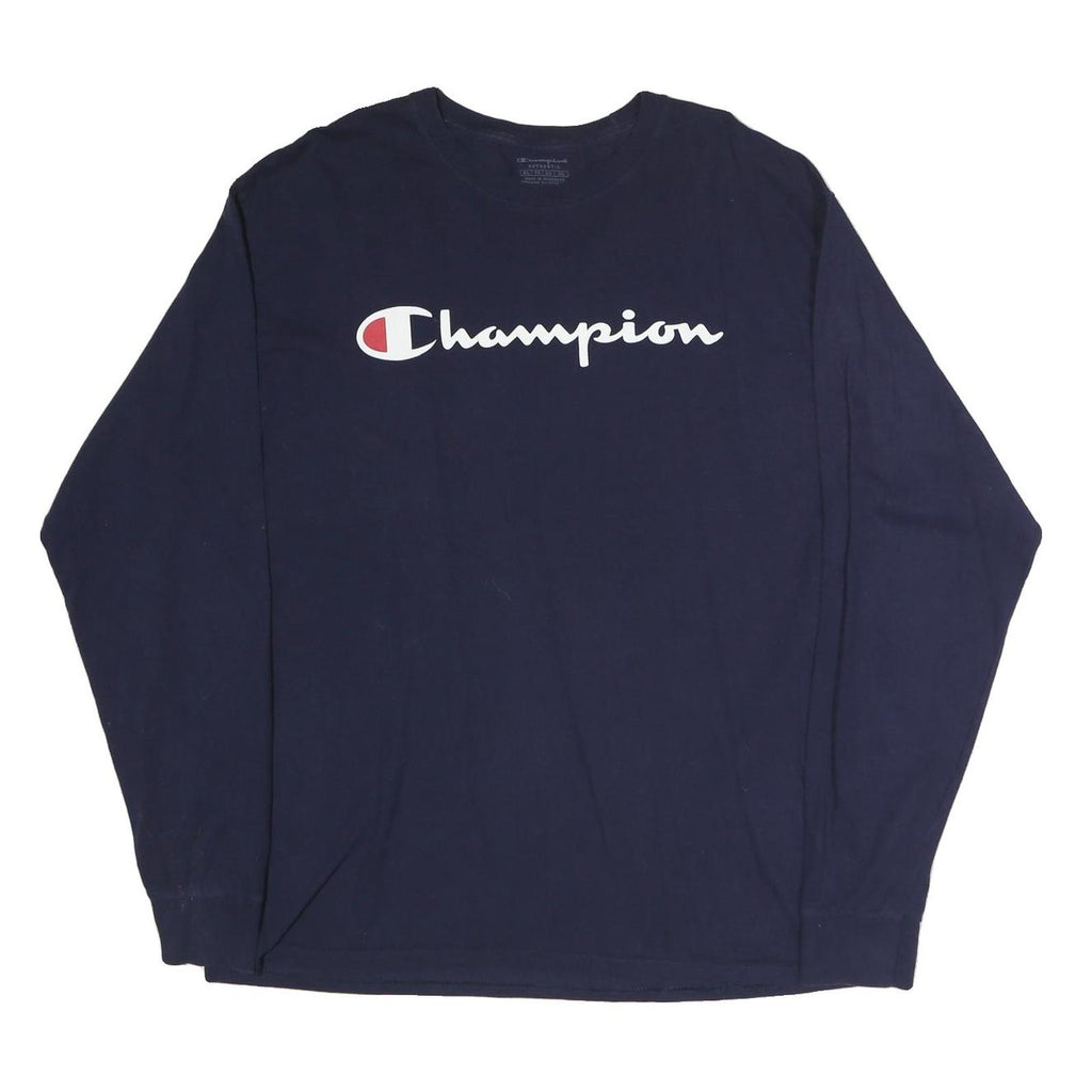 CHAMPION Mens Blue Long Sleeve Crew Neck Graphic T-Shirt XL Cotton