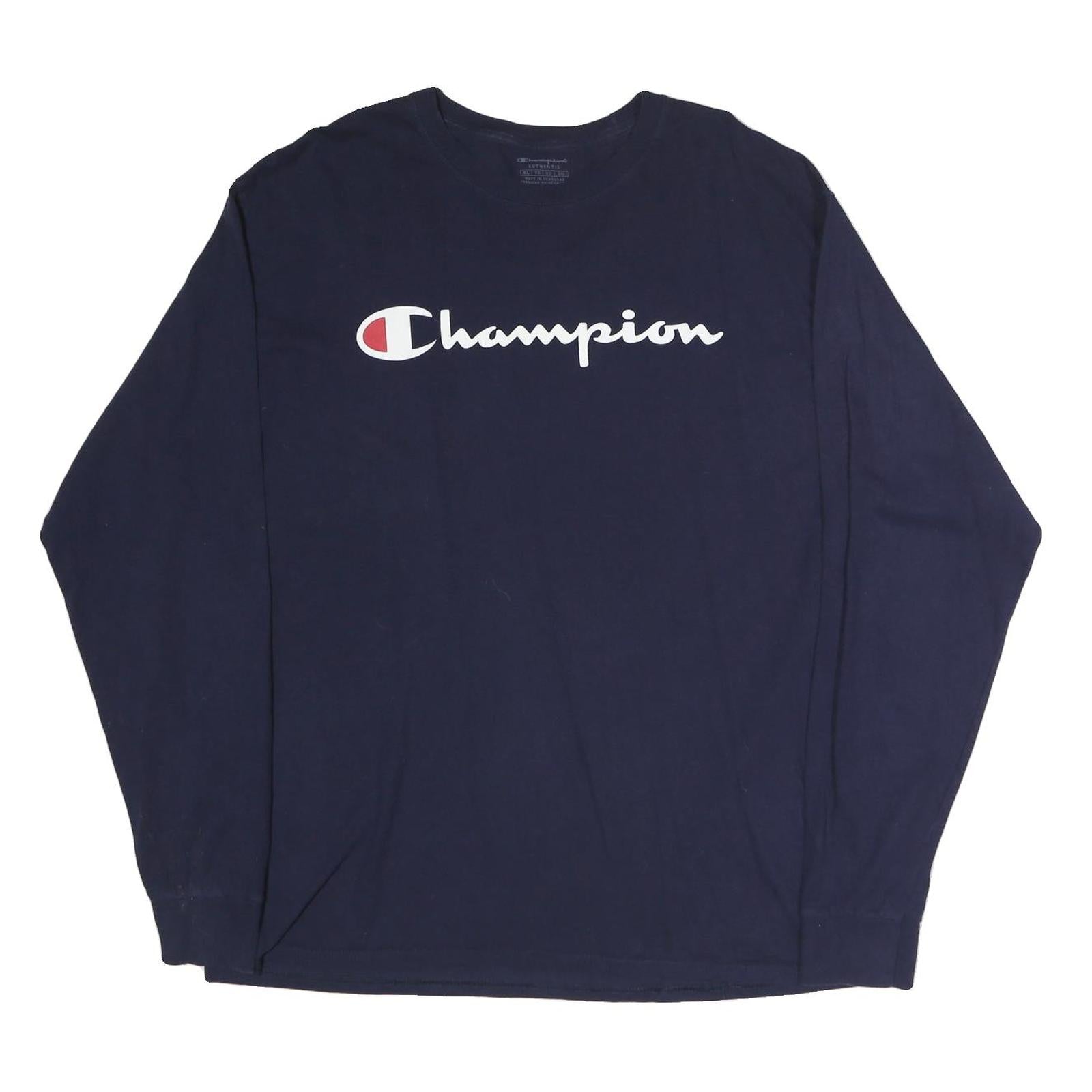 CHAMPION Mens Blue Long Sleeve Crew Neck Graphic T-Shirt XL Cotton