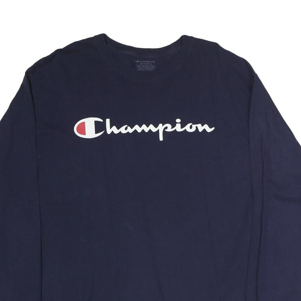 CHAMPION Mens Blue Long Sleeve Crew Neck Graphic T-Shirt XL Cotton
