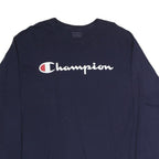 CHAMPION Mens Blue Long Sleeve Crew Neck Graphic T-Shirt XL Cotton