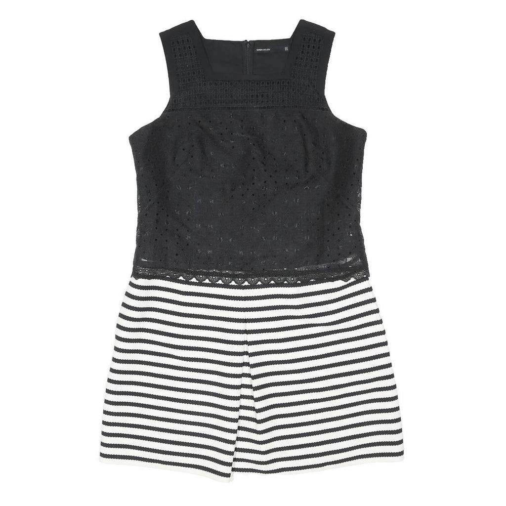 KAREN MILLEN Womens Black & White Sleeveless Day Woven Striped Dress UK 14
