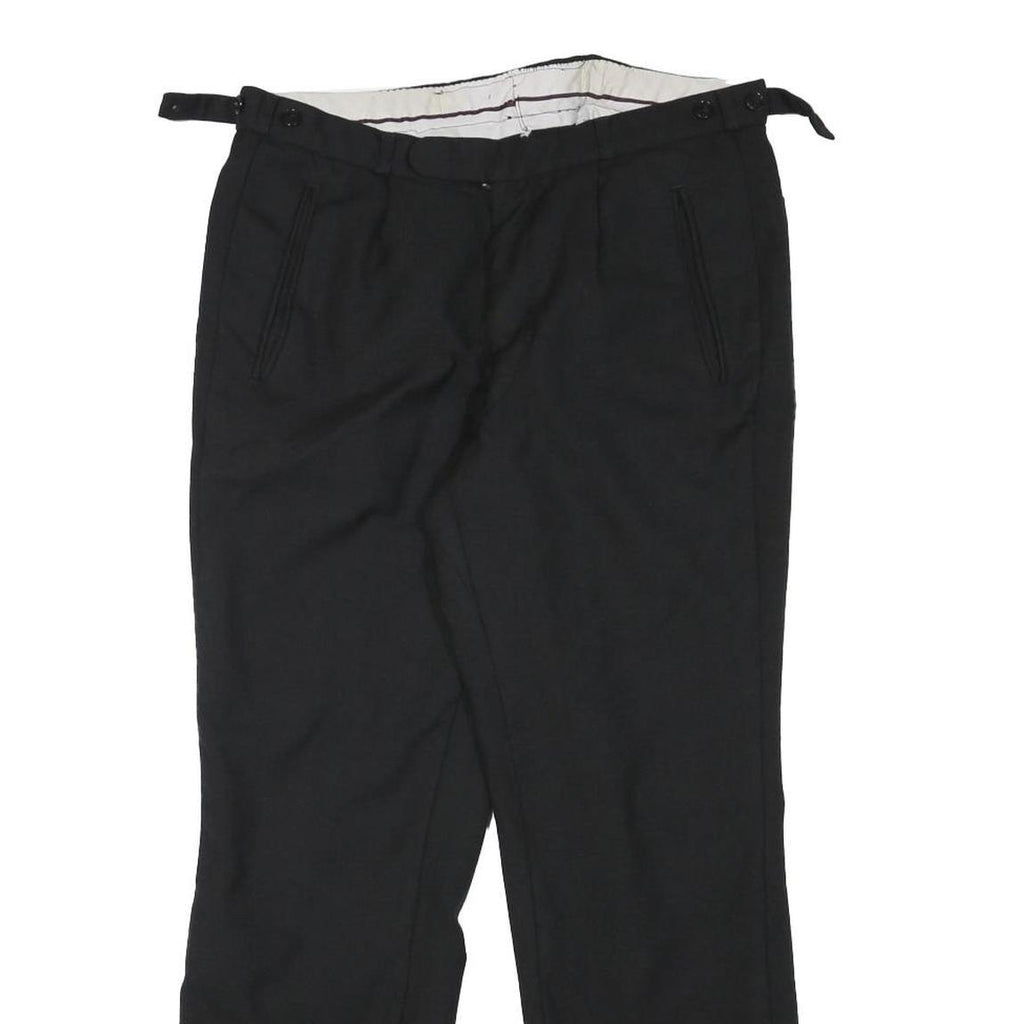 Mens Black Wool Blend Regular Fit Trousers W31 L27 Formal Workwear Zip Closure