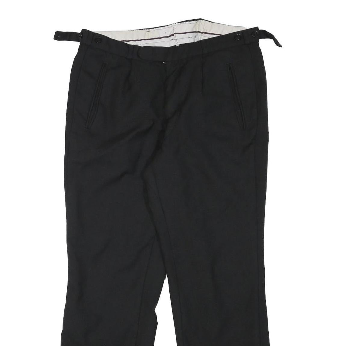 Mens Black Wool Blend Regular Fit Trousers W31 L27 Formal Workwear Zip Closure