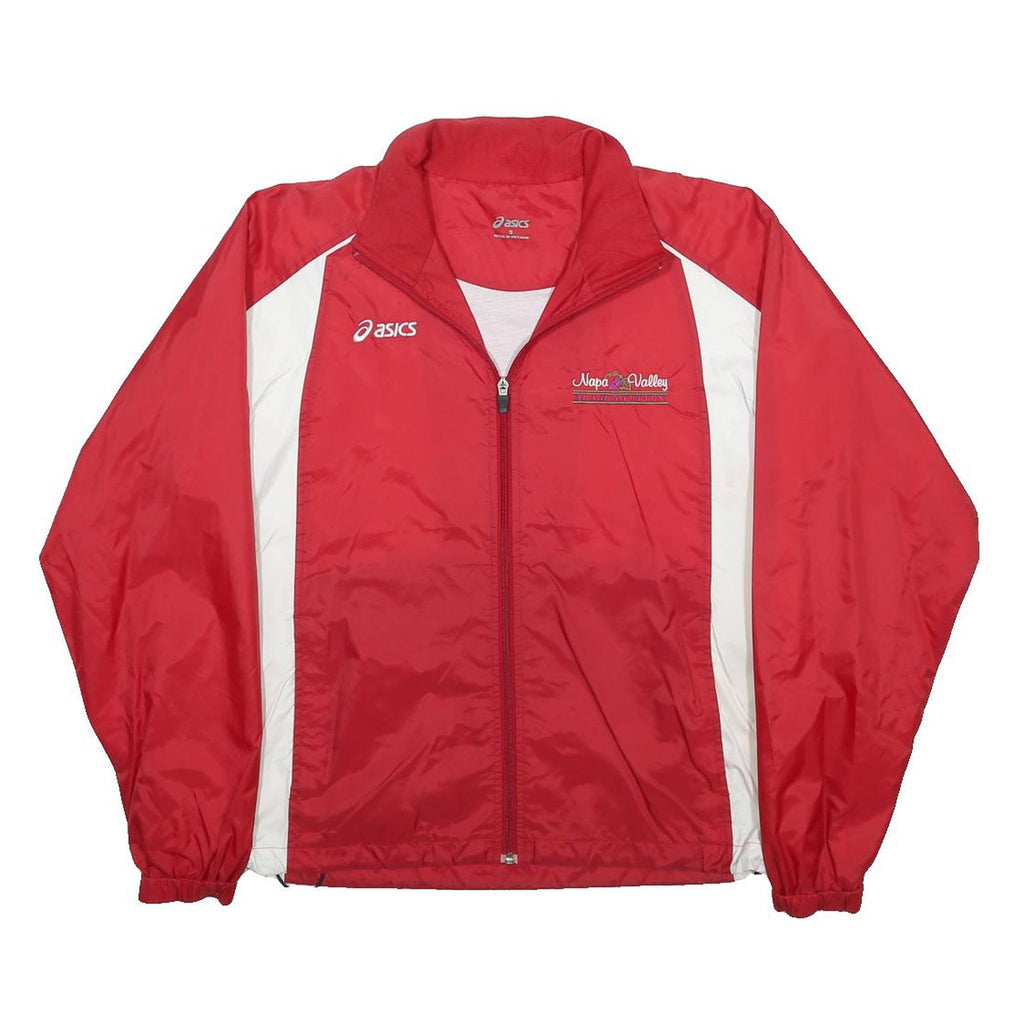 ASICS Mens Red & White Nylon Track Jacket S Plain Zip Sports Casual