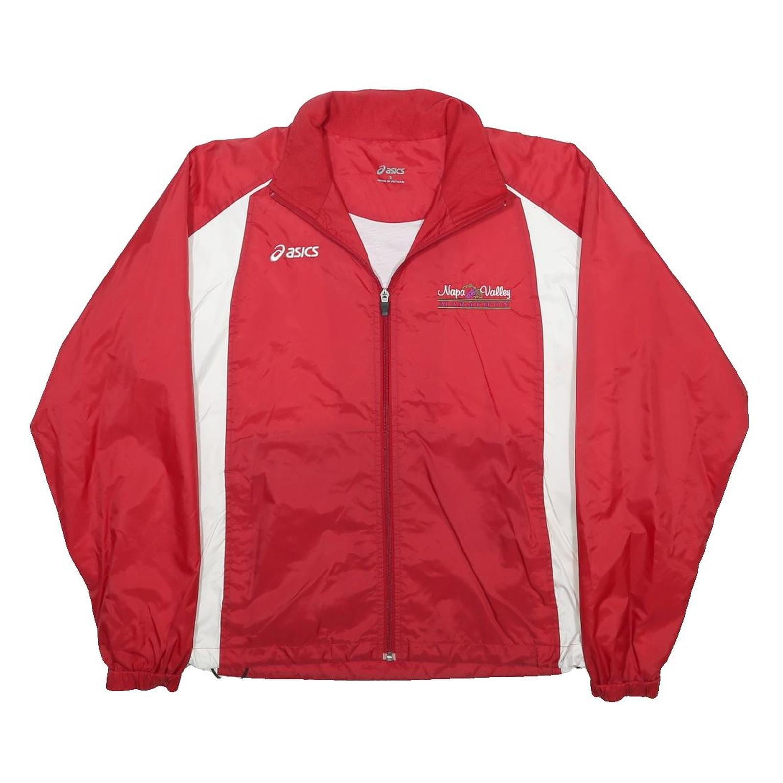 ASICS Mens Red & White Nylon Track Jacket S Plain Zip Sports Casual