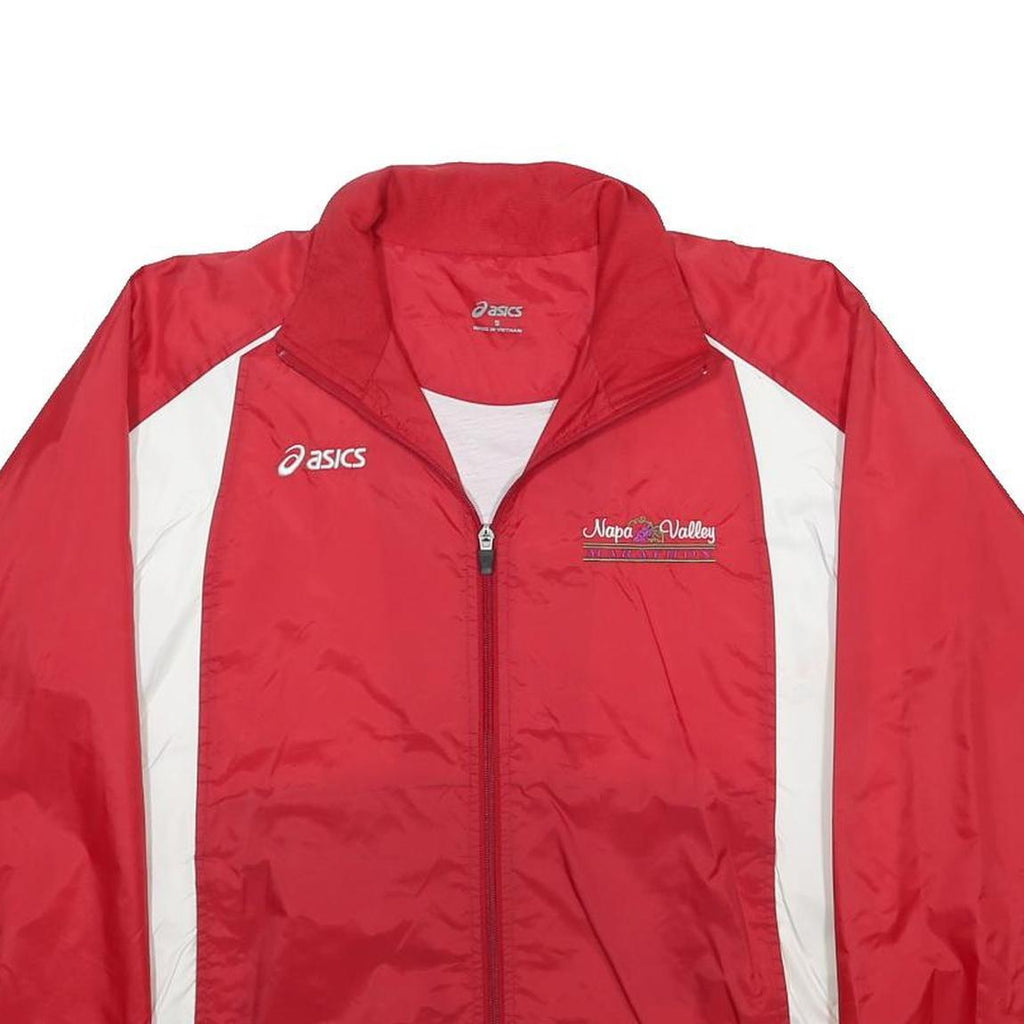 ASICS Mens Red & White Nylon Track Jacket S Plain Zip Sports Casual