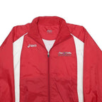 ASICS Mens Red & White Nylon Track Jacket S Plain Zip Sports Casual