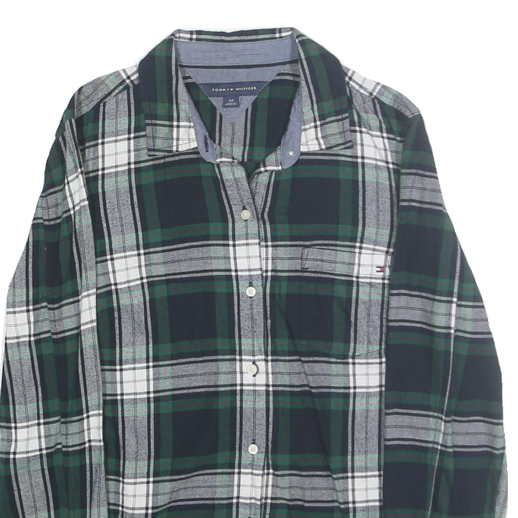 TOMMY HILFIGER Womens Blue Green & White Check Shirt S Classic Cotton Casual