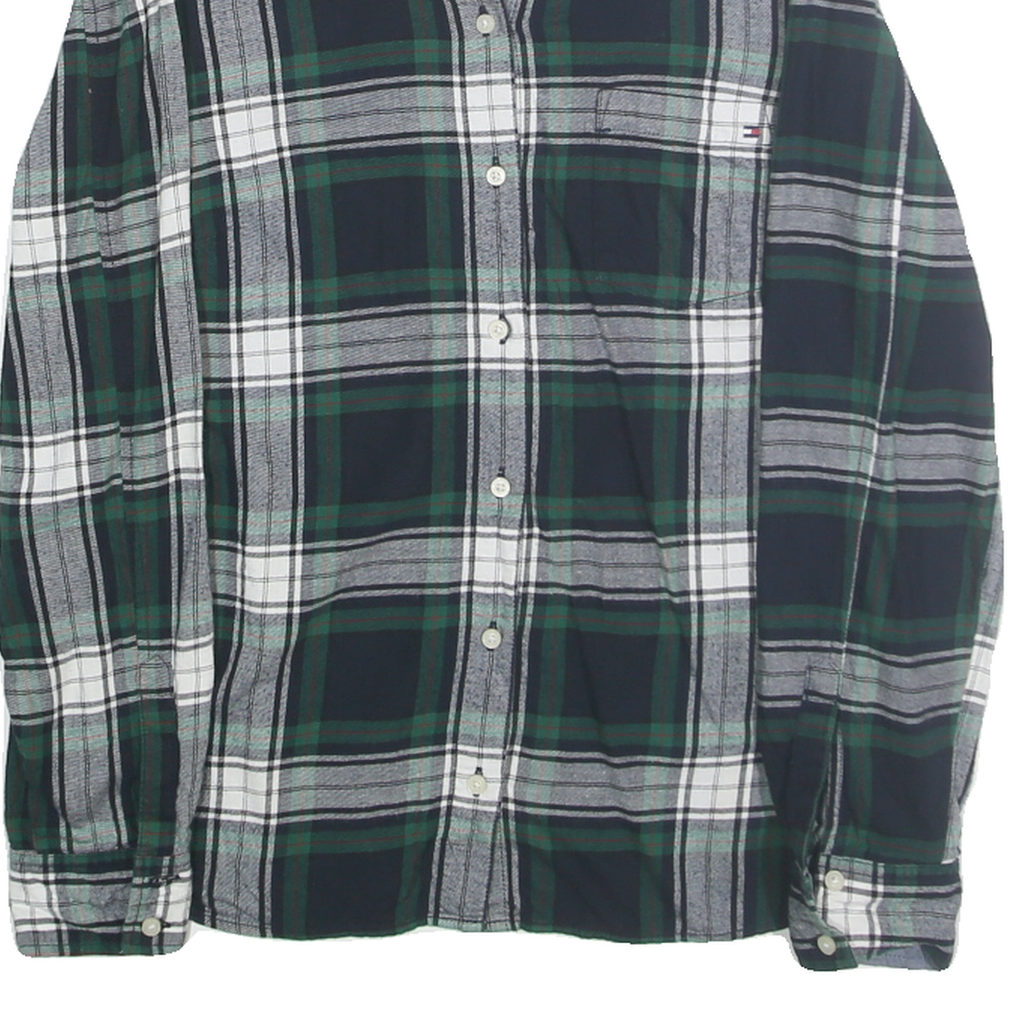 TOMMY HILFIGER Womens Blue Green & White Check Shirt S Classic Cotton Casual