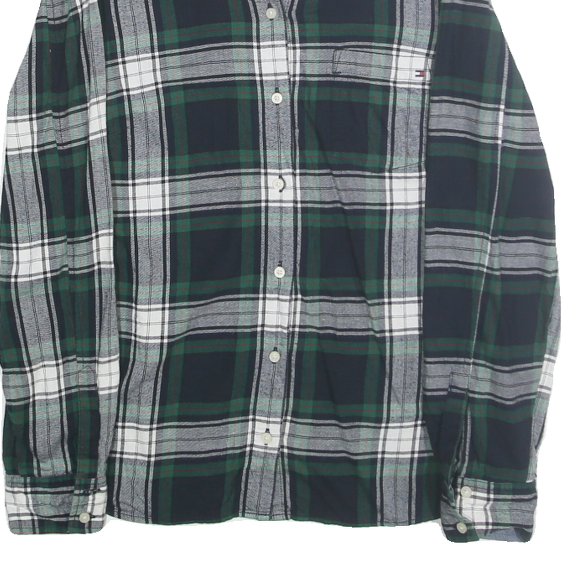 TOMMY HILFIGER Womens Blue Green & White Check Shirt S Classic Cotton Casual