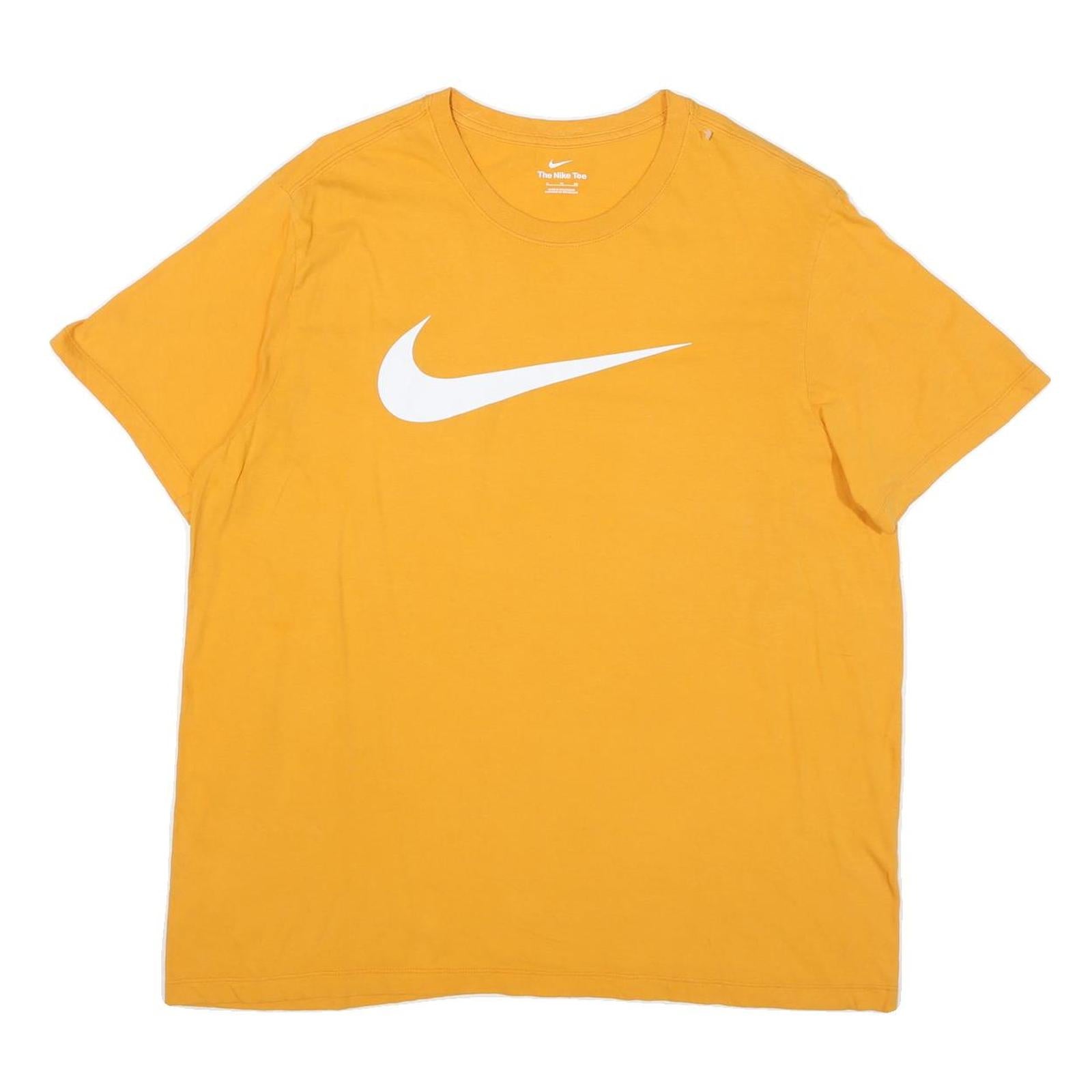 NIKE Mens Yellow Cotton Blend T-Shirt XL Short Sleeve Crew Neck Sports Logo