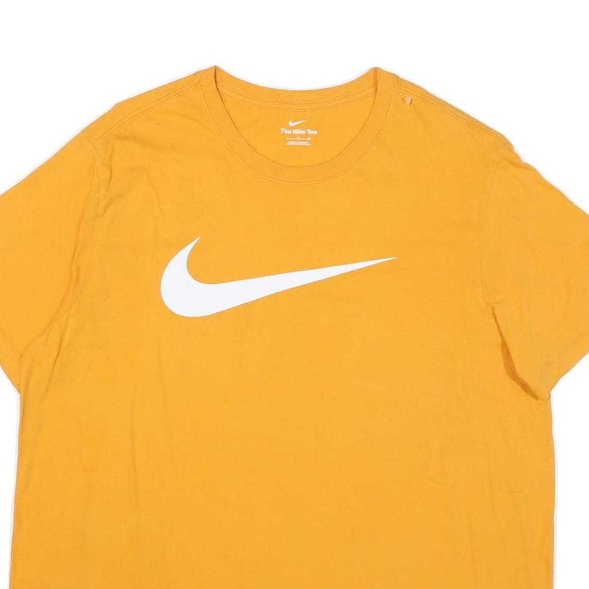 NIKE Mens Yellow Cotton Blend T-Shirt XL Short Sleeve Crew Neck Sports Logo