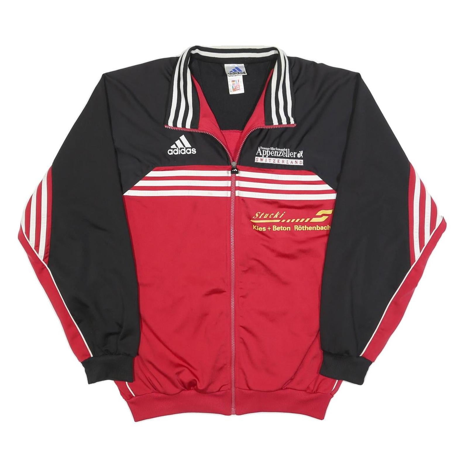 ADIDAS Mens Black & Red Retro Track Jacket L Polyester Zip Striped Sports