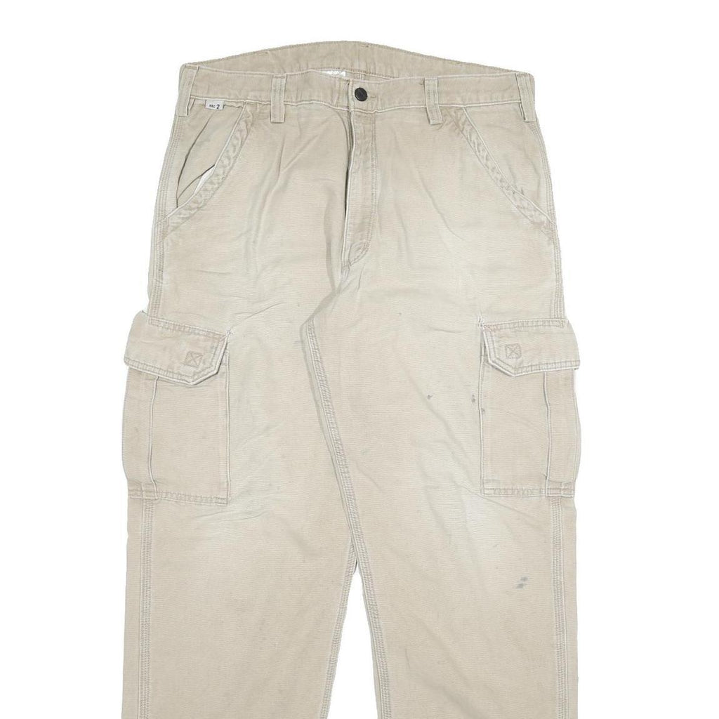 CARHARTT Mens Beige Relaxed Cargo Zip Trousers W34 L31 Durable Cotton Blend