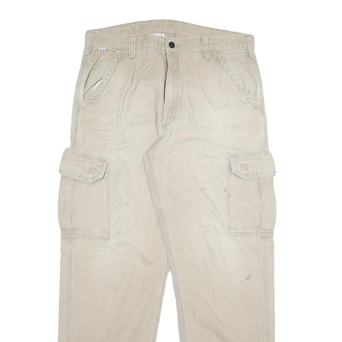 CARHARTT Mens Beige Relaxed Cargo Zip Trousers W34 L31 Durable Cotton Blend