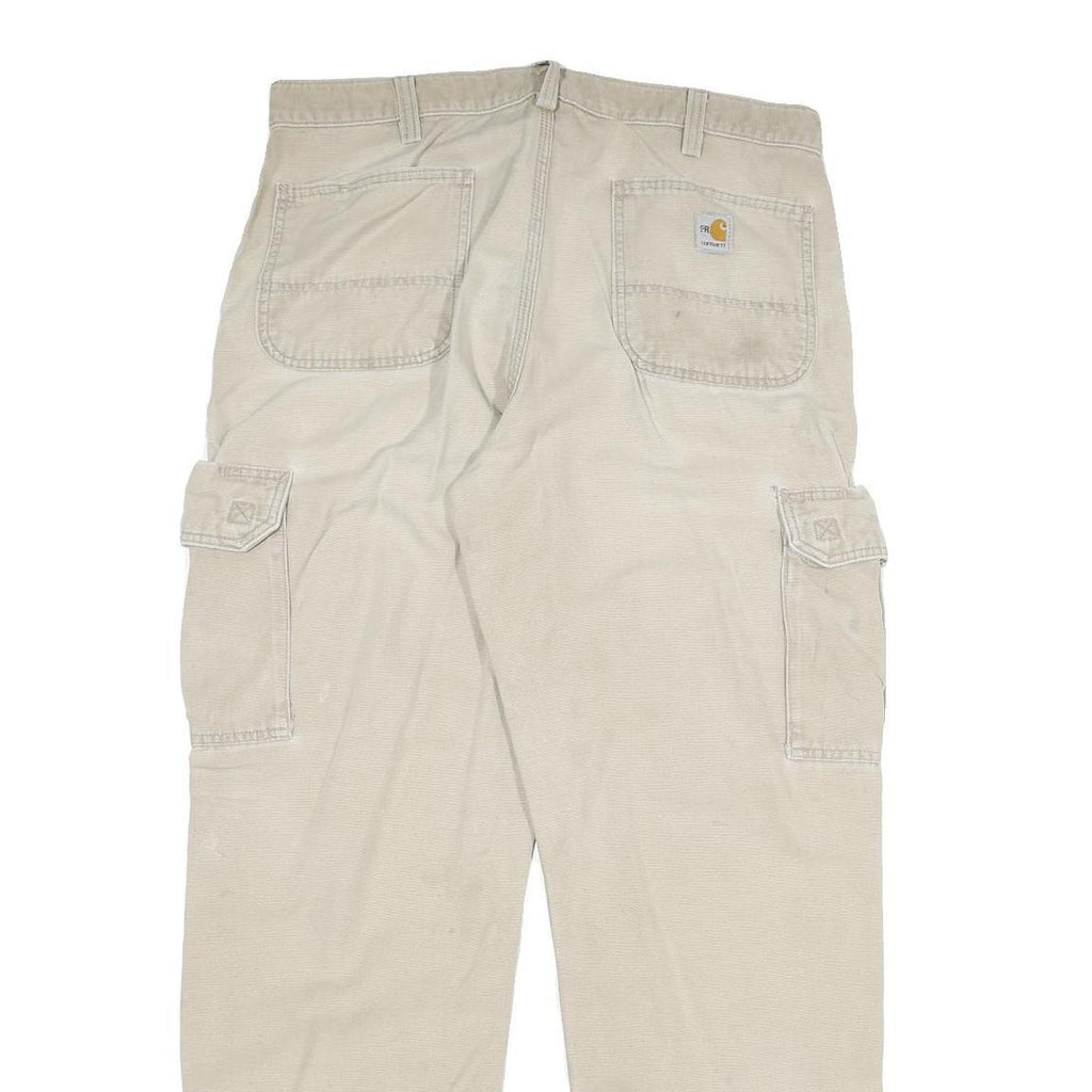 CARHARTT Mens Beige Relaxed Cargo Zip Trousers W34 L31 Durable Cotton Blend