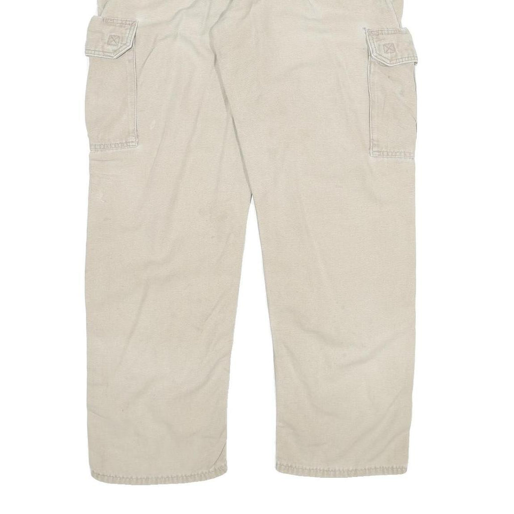 CARHARTT Mens Beige Relaxed Cargo Zip Trousers W34 L31 Durable Cotton Blend