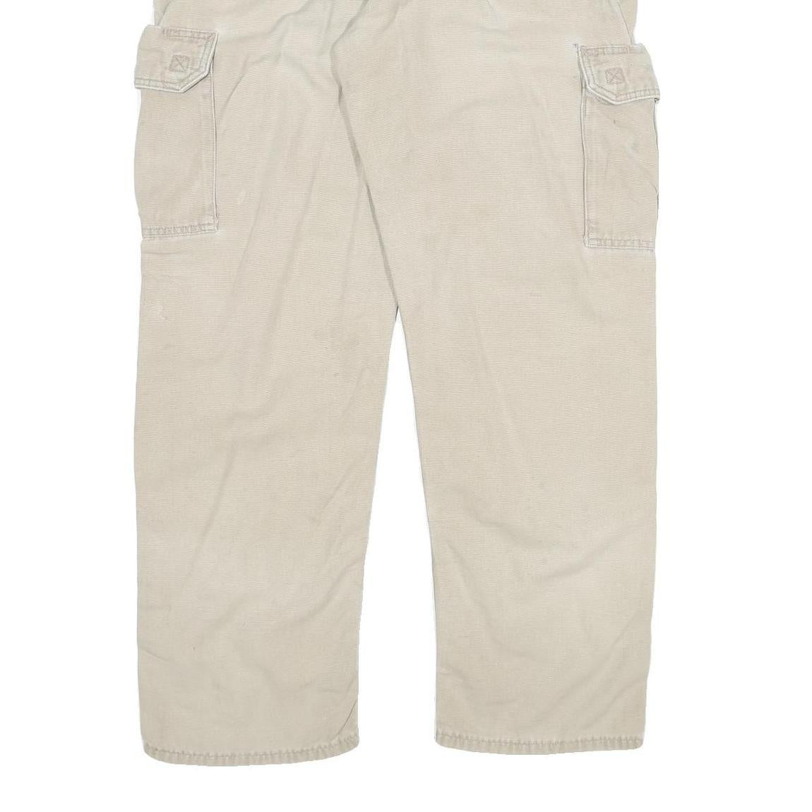 CARHARTT Mens Beige Relaxed Cargo Zip Trousers W34 L31 Durable Cotton Blend